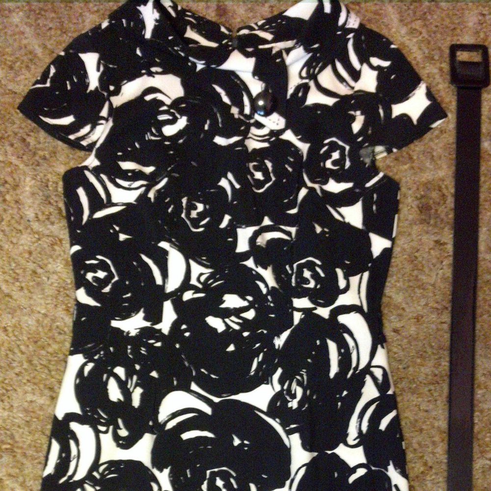 Ricki's Black and white circular rose swirl floral pattern dress